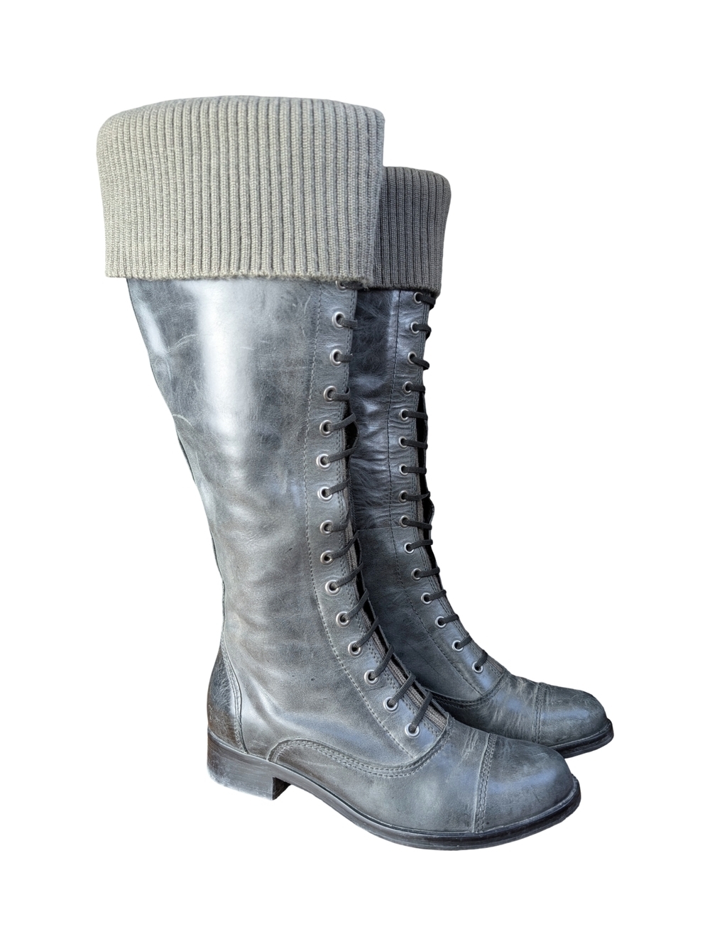 Cole Haan Nike Air Tall Leather Boots Size 6.5 Grey Knit Cuff